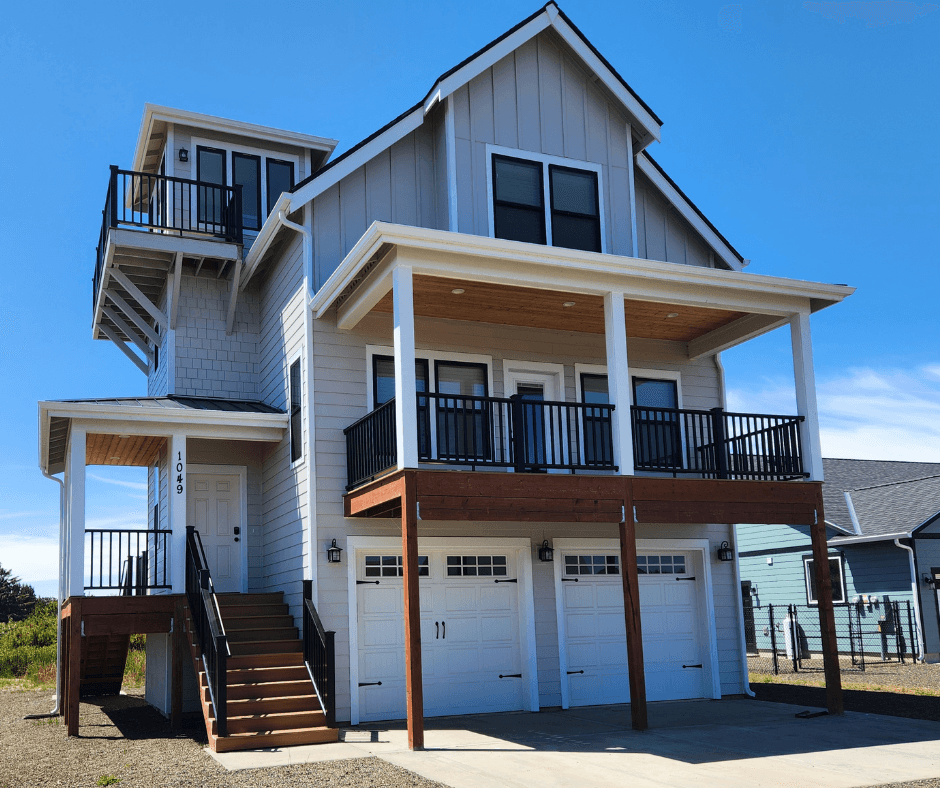 An image of the retreat house on a clear blue day in Ocean Shores, Washington